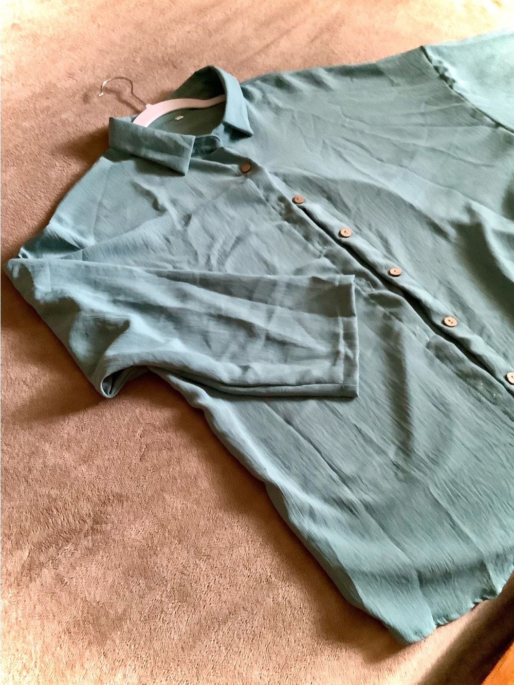 Female Lightweight Button-Up Shirt in Dusty Teal